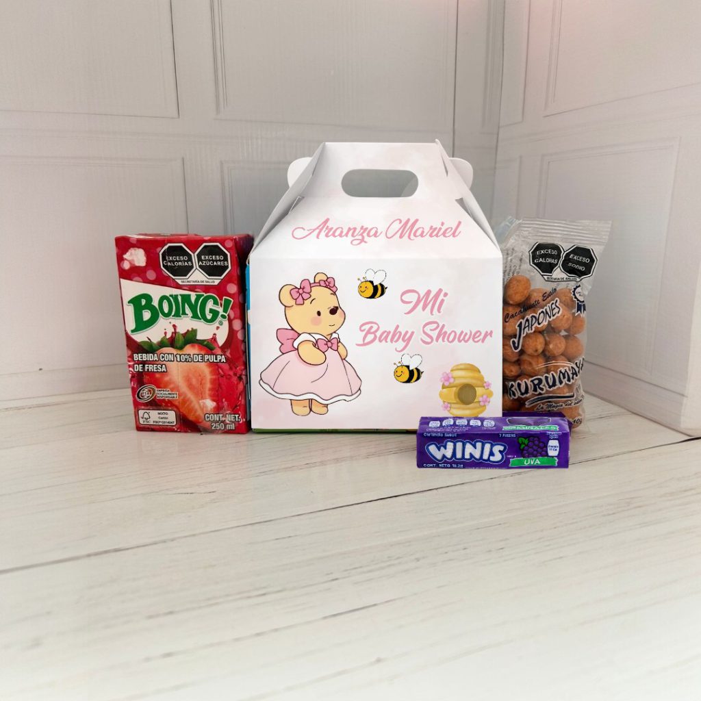 Caja Dulcera Chica Personalizada Winnie Pooh · Winnie Pooh Abejita Baby Shower Rosa · Mesa de dulces